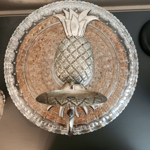 🍍Vintage Heavy Metal Pineapple 🕯 Candle Sconce Pewter - Picture 2 of 11